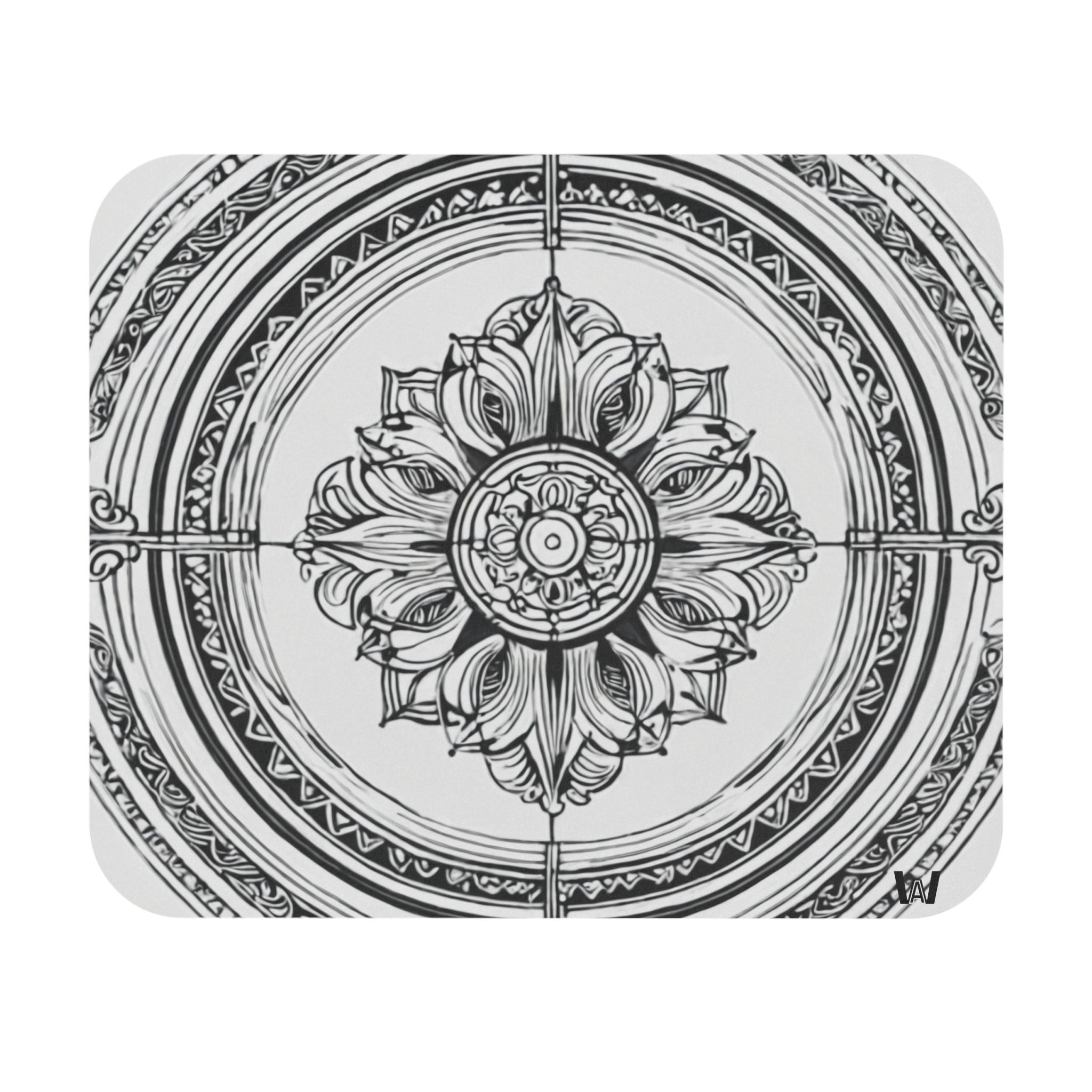 Mandala Rectangle Mouse Pad | Black & White Decorative Desk Mat