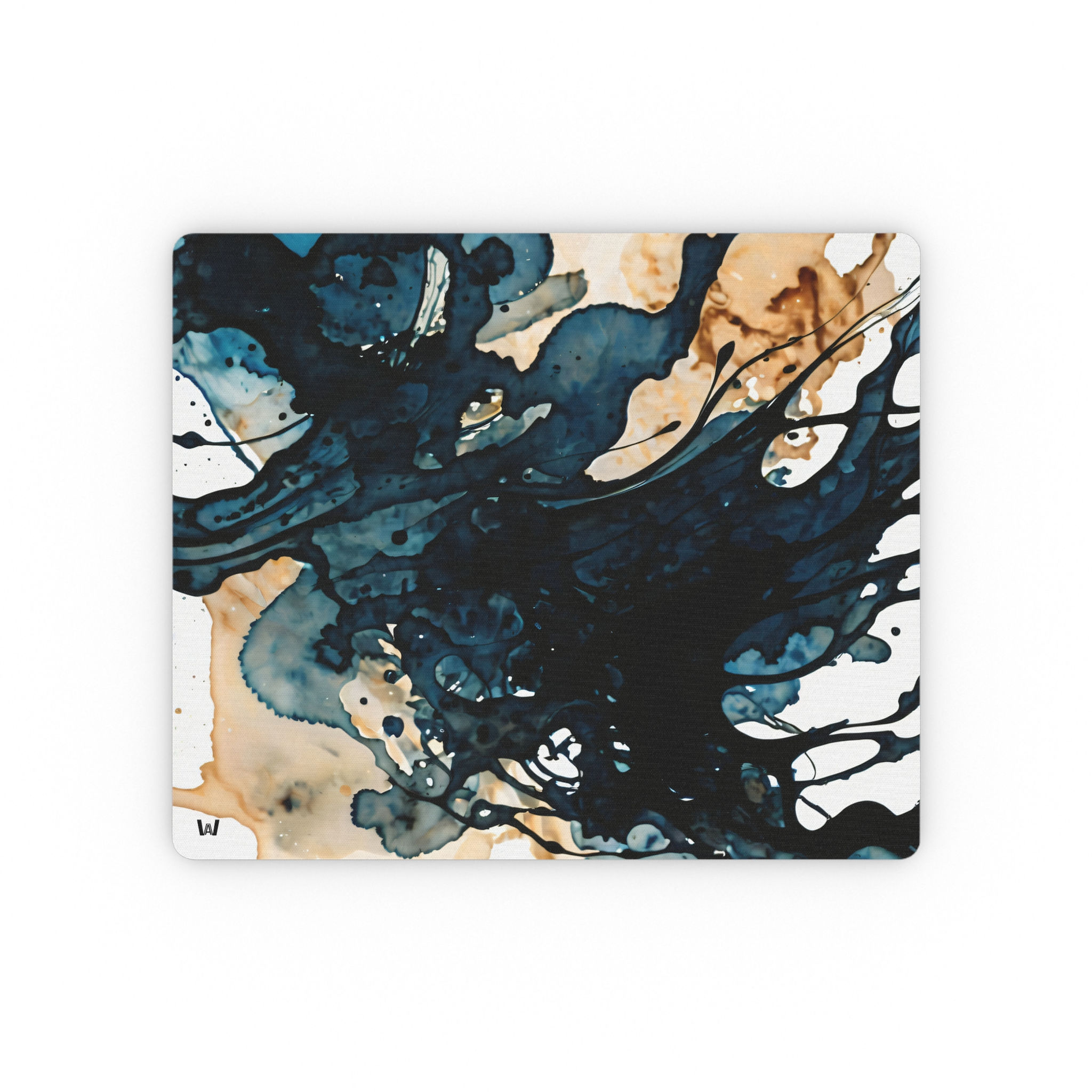 Abstract Ink Splash Mouse Pad | Blue & Tan Watercolor