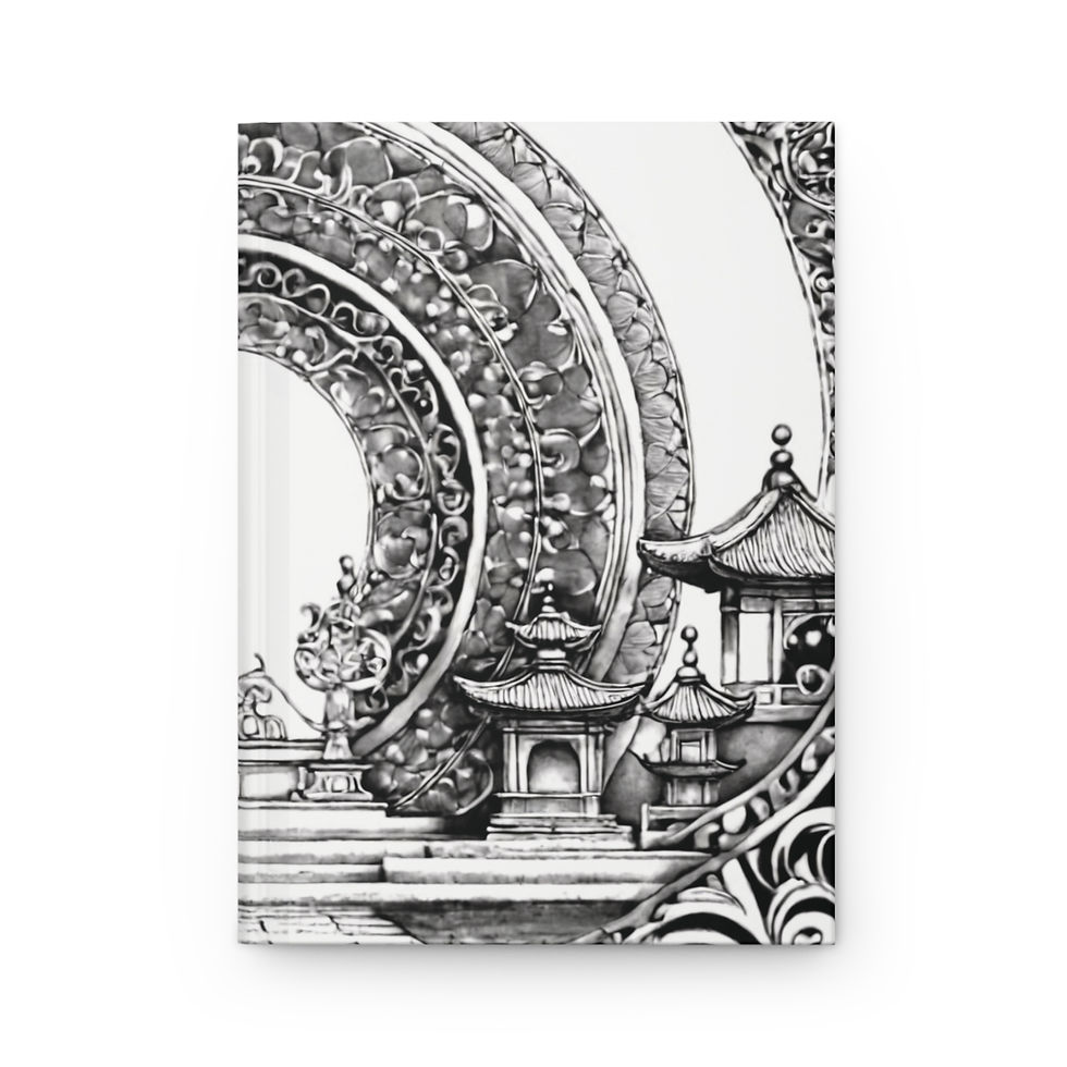Thumbnail: Elegant Oriental Lined Page Hardcover Journal | Mandala, Black & White Art Style