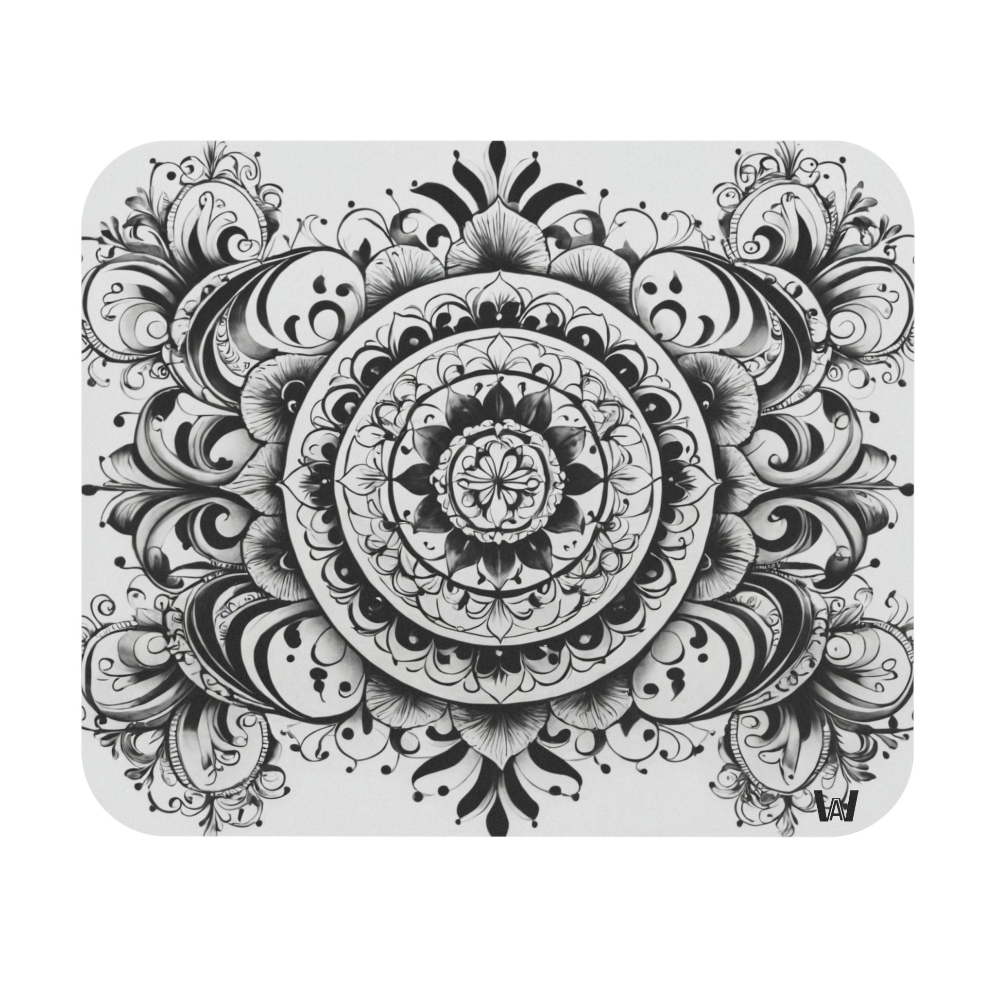 Mandala Design Mouse Pad | Black & White Floral Desk Mat for Office
