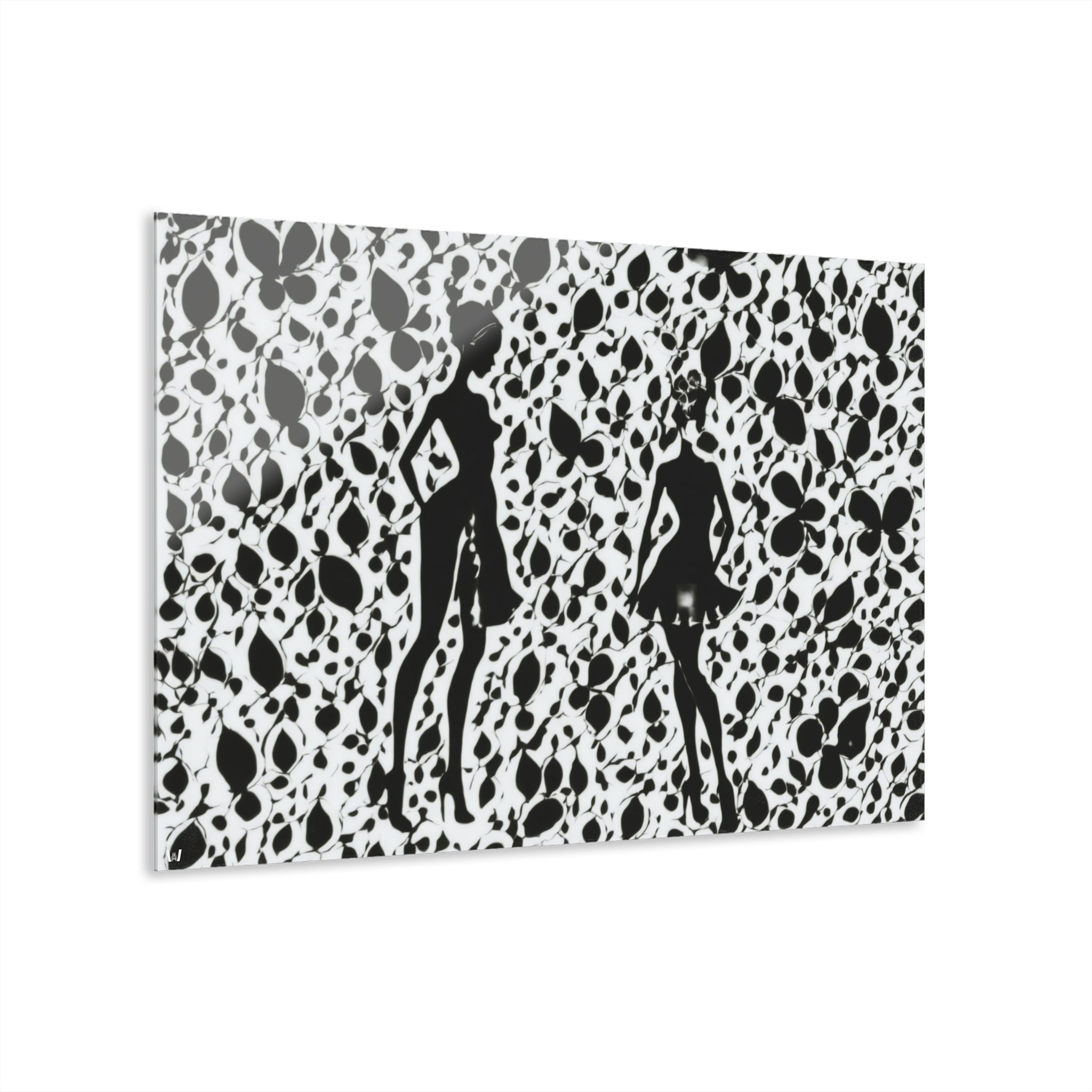 Abstract Acrylic Print | Elegant Black & White Floral Design with Silhouettes