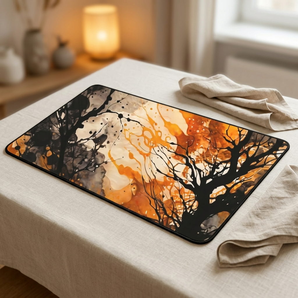 Autumn Ink Splash Desk Mat | Orange & Black Desktop Mat