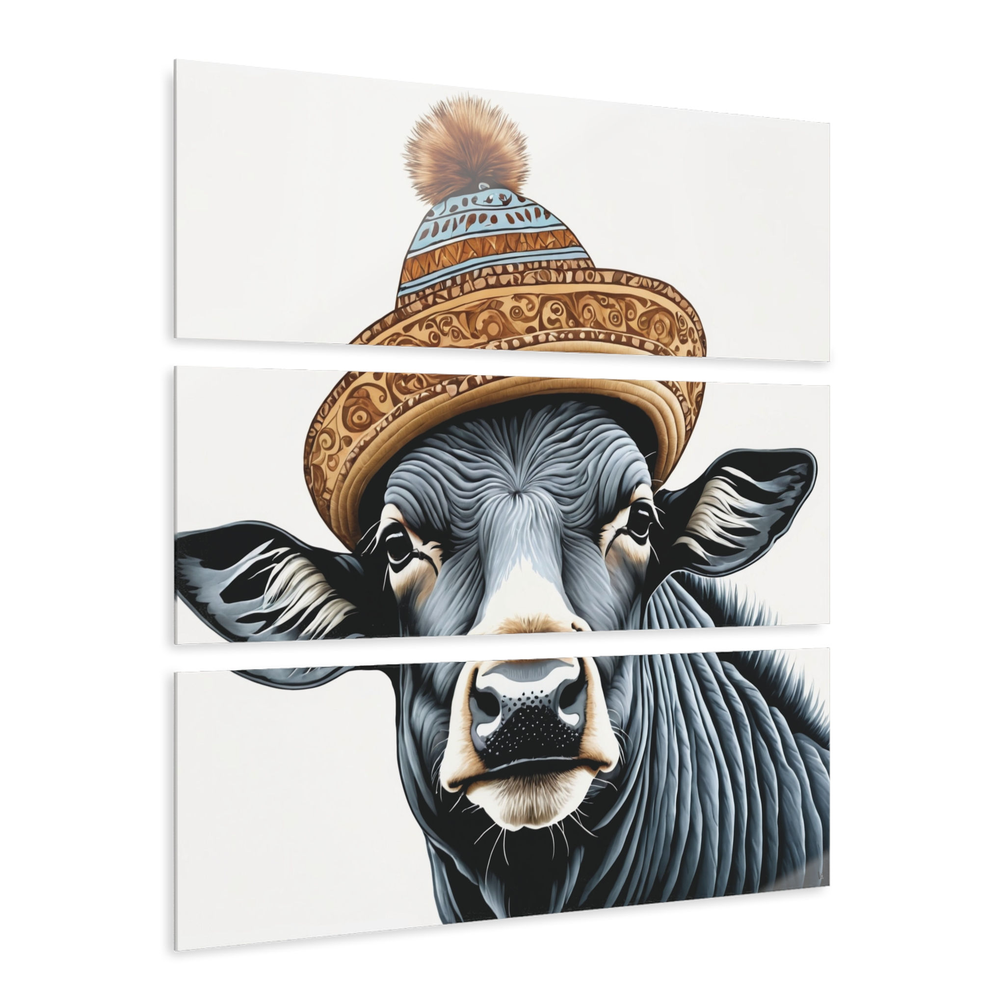 Cow With Hat Acrylic Tri-Print | Wall Art, Office Decor, Animal Decor