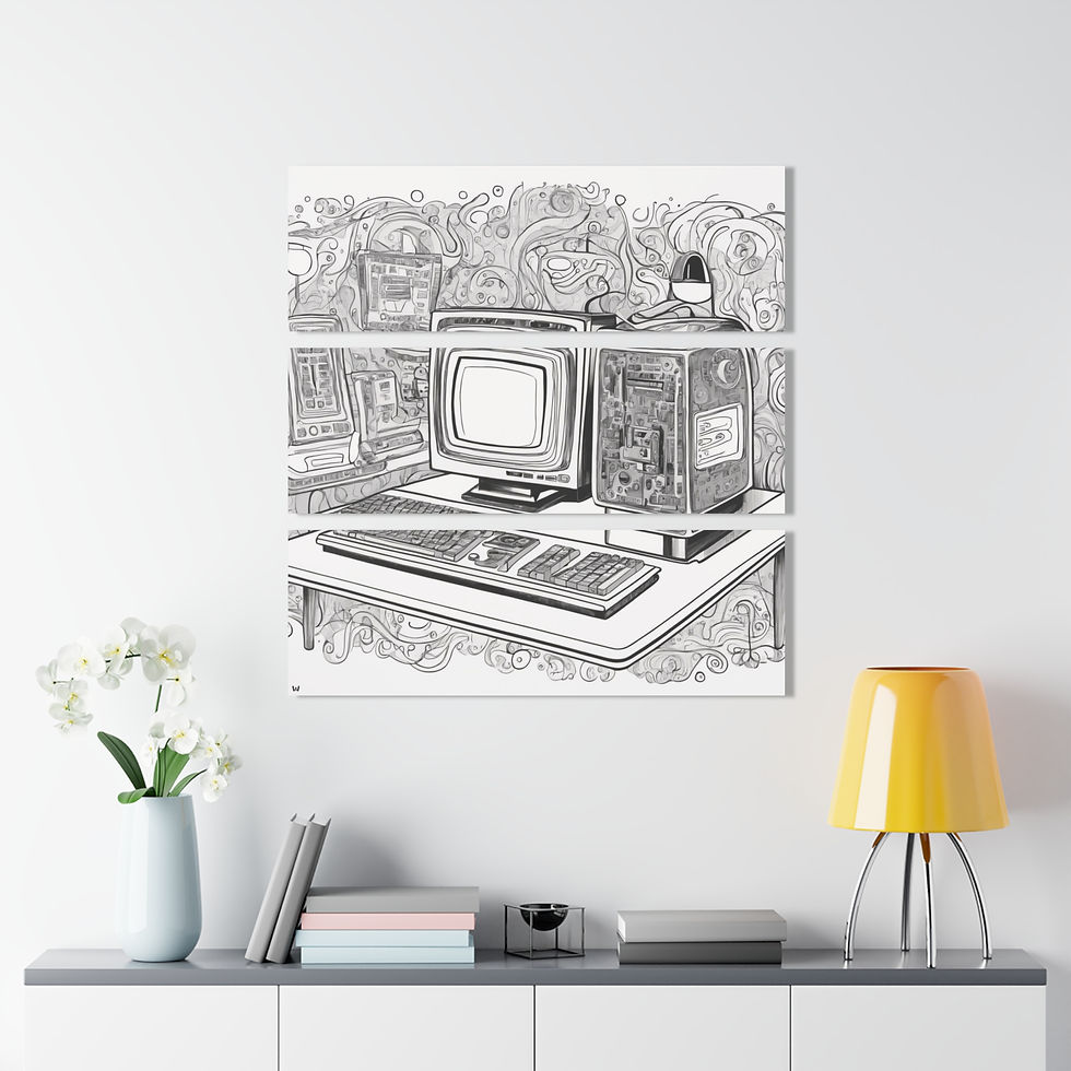 Thumbnail: Abstract B&W Computer Acrylic Tri-Print | Office Decor, Tech Art, Wall Art