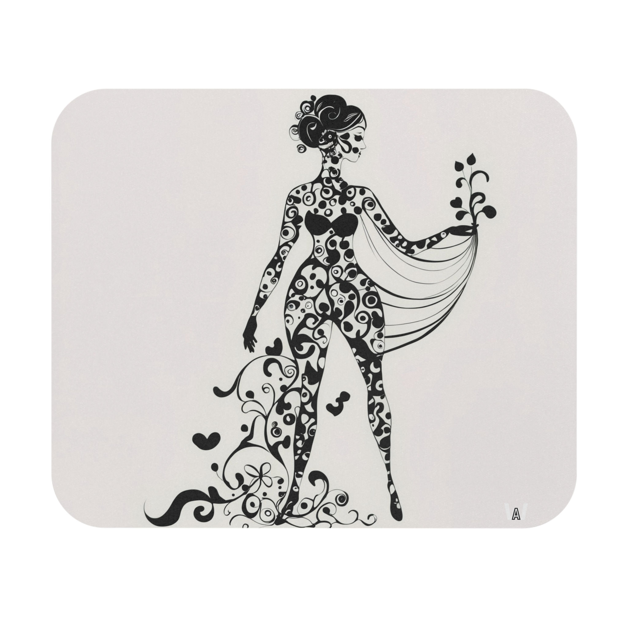 Floral Silhouette Mouse Pad | Black & White Decorative Desk Mat