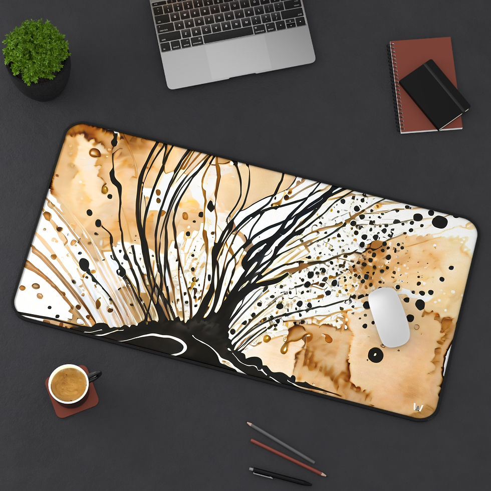 Thumbnail: Abstract Coffee Ink Splash Desk Mat | Artistic Tan Watercolor Desk Mat