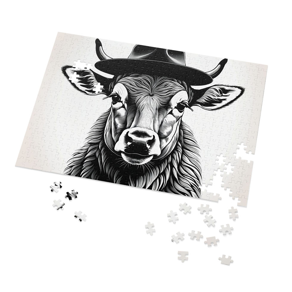 Thumbnail: Stylish Cow Design Jigsaw Puzzle with Tin - Perfect for Animal Lovers