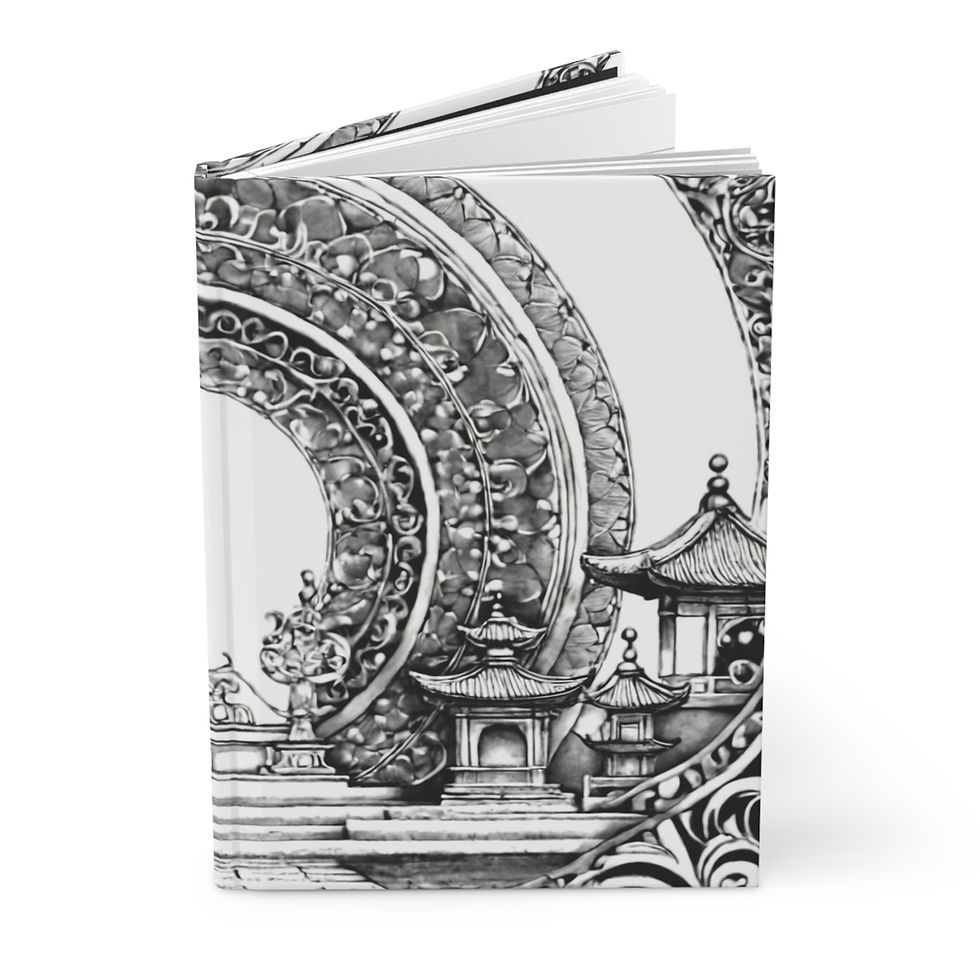 Thumbnail: Elegant Oriental Lined Page Hardcover Journal | Mandala, Black & White Art Style