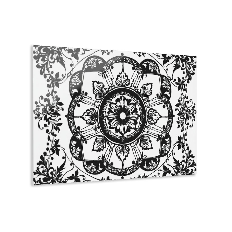 Thumbnail: Elegant Black Floral Mandala Acrylic Print | Home Office Wall Art