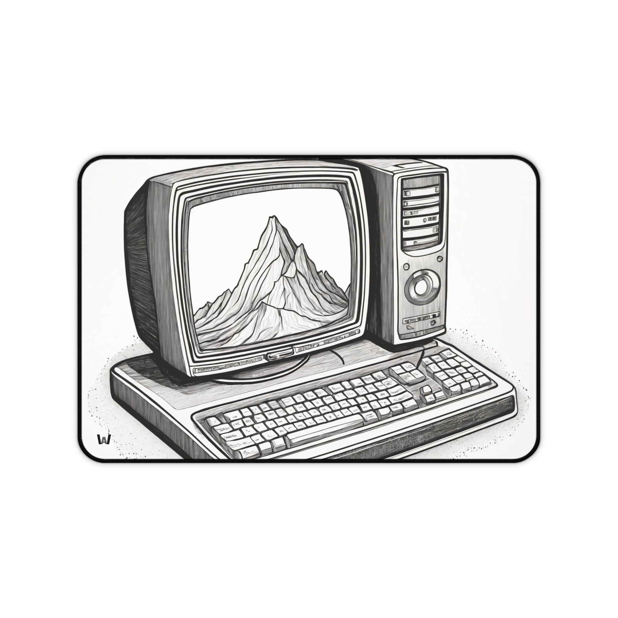 Computer Sketch Desk Mat | Mountain Landscape Design, Home Office Accessory