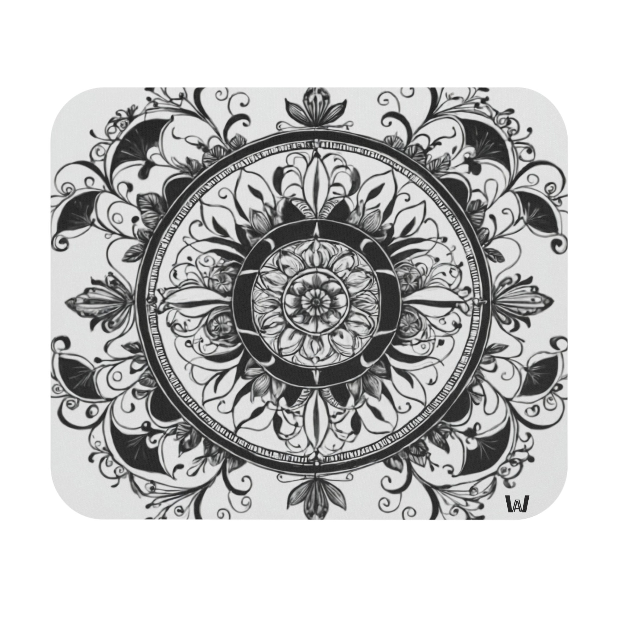 Monochrome Mandala Mouse Pad | Black & White Floral Desk Mat