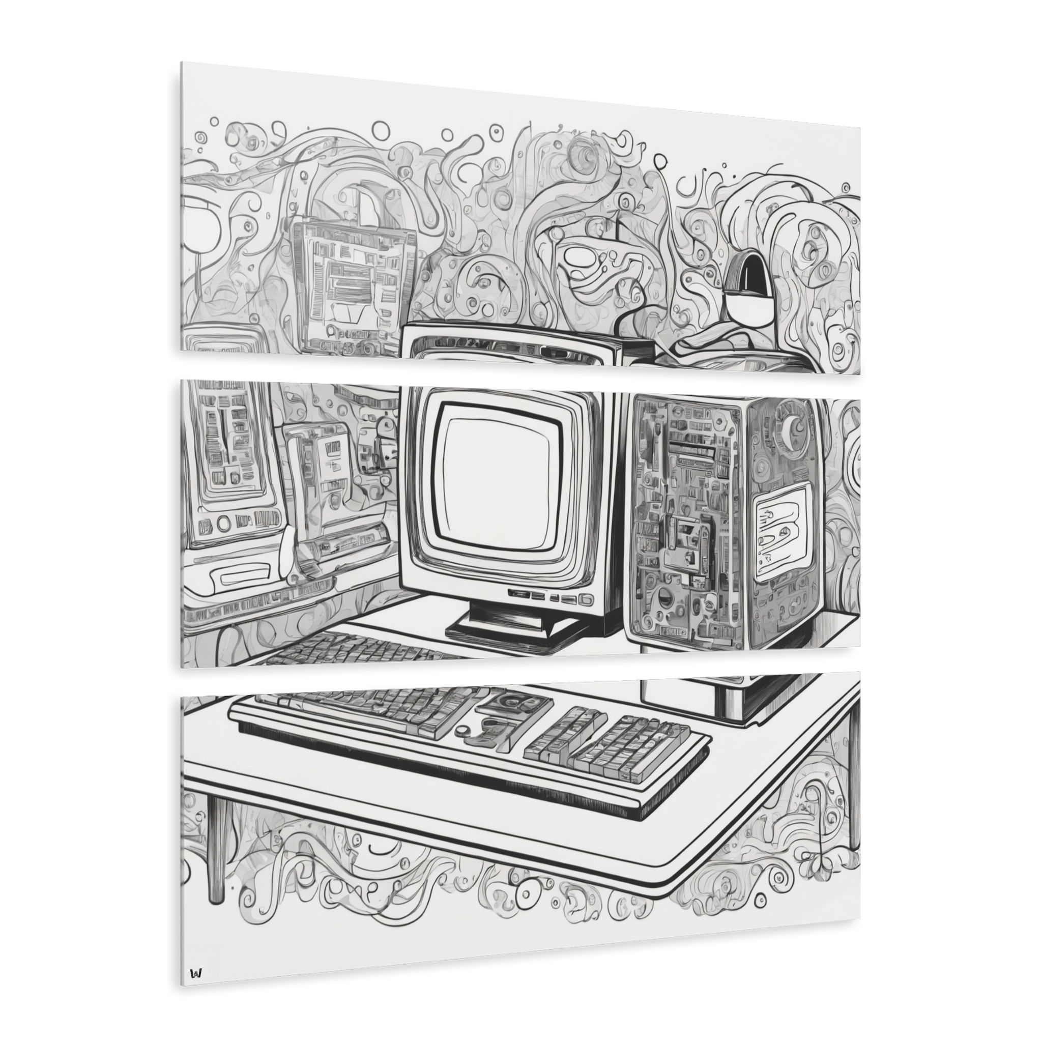 Abstract B&W Computer Acrylic Tri-Print | Office Decor, Tech Art, Wall Art