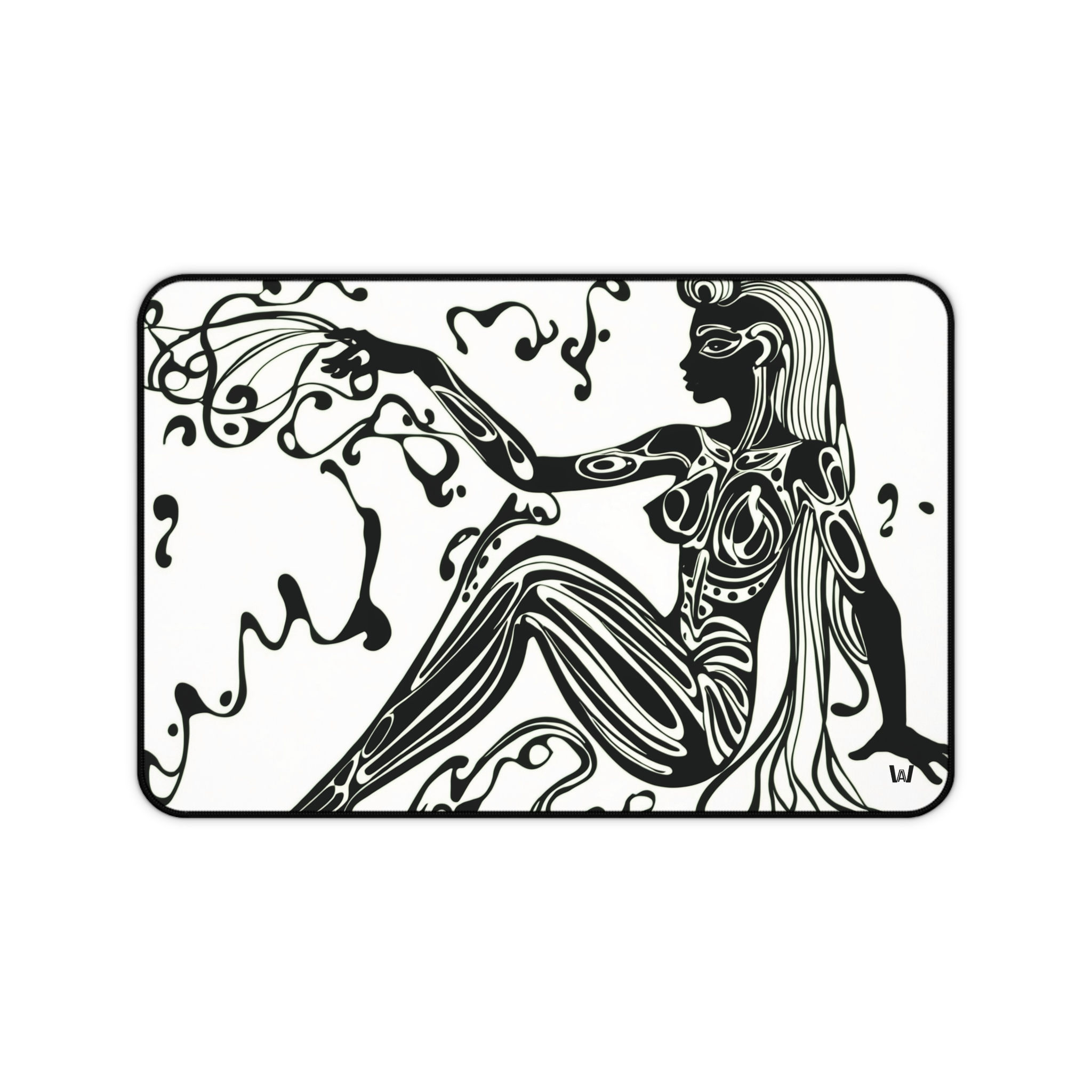 Elegant Sitting Black Silhouette Desk Mat | Feminine Design, Mouse Pad