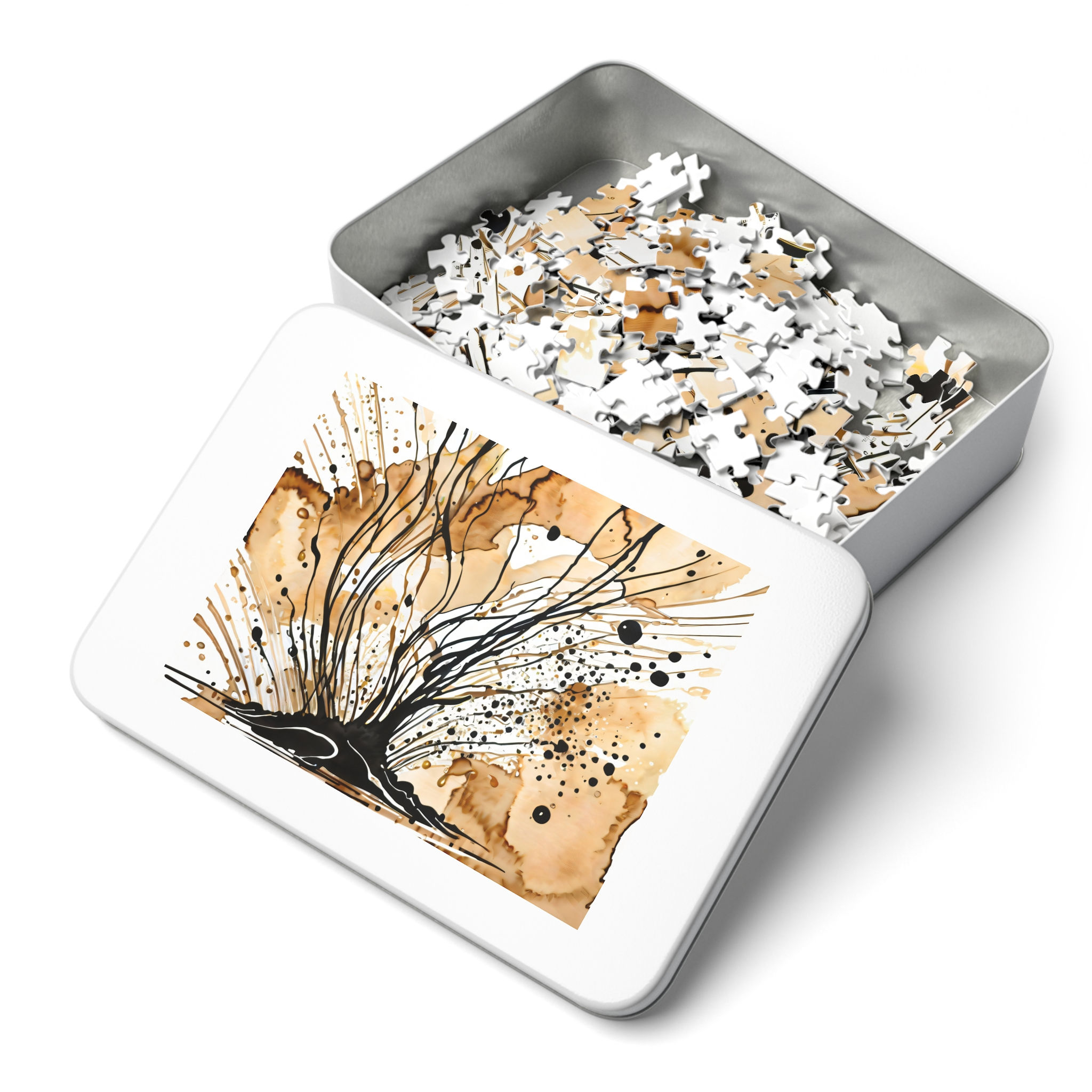Abstract Ink Plant Jigsaw Puzzle with Tin