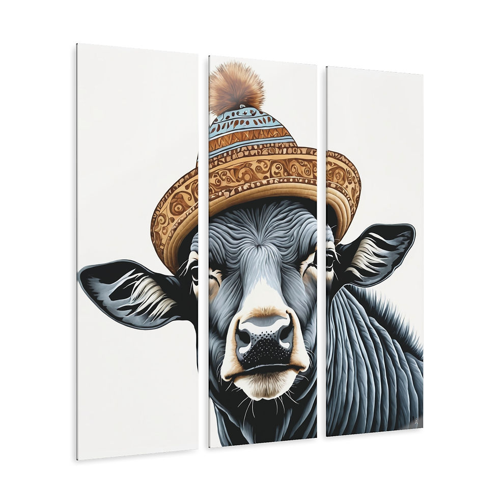 Thumbnail: Cow With Hat Acrylic Tri-Print | Wall Art, Office Decor, Animal Decor