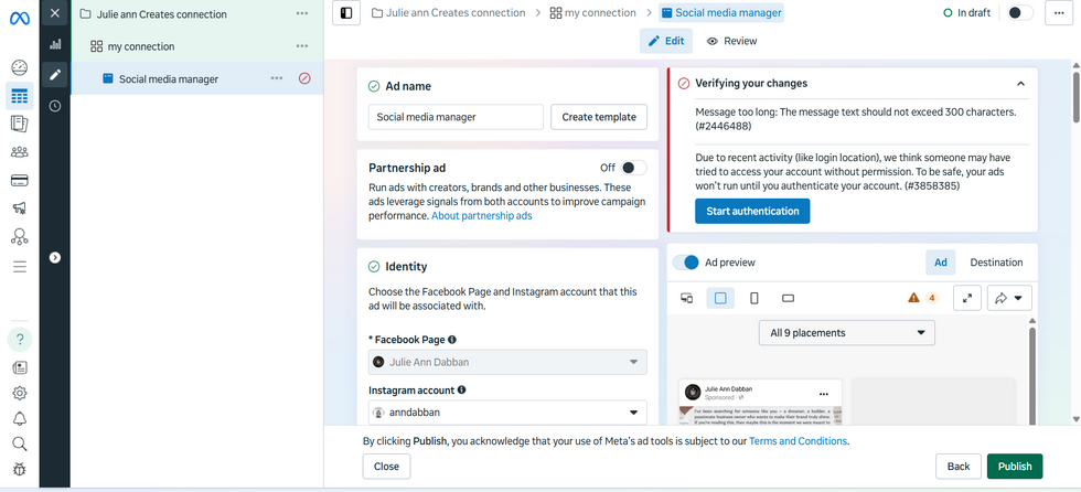 Creating ad's campaign