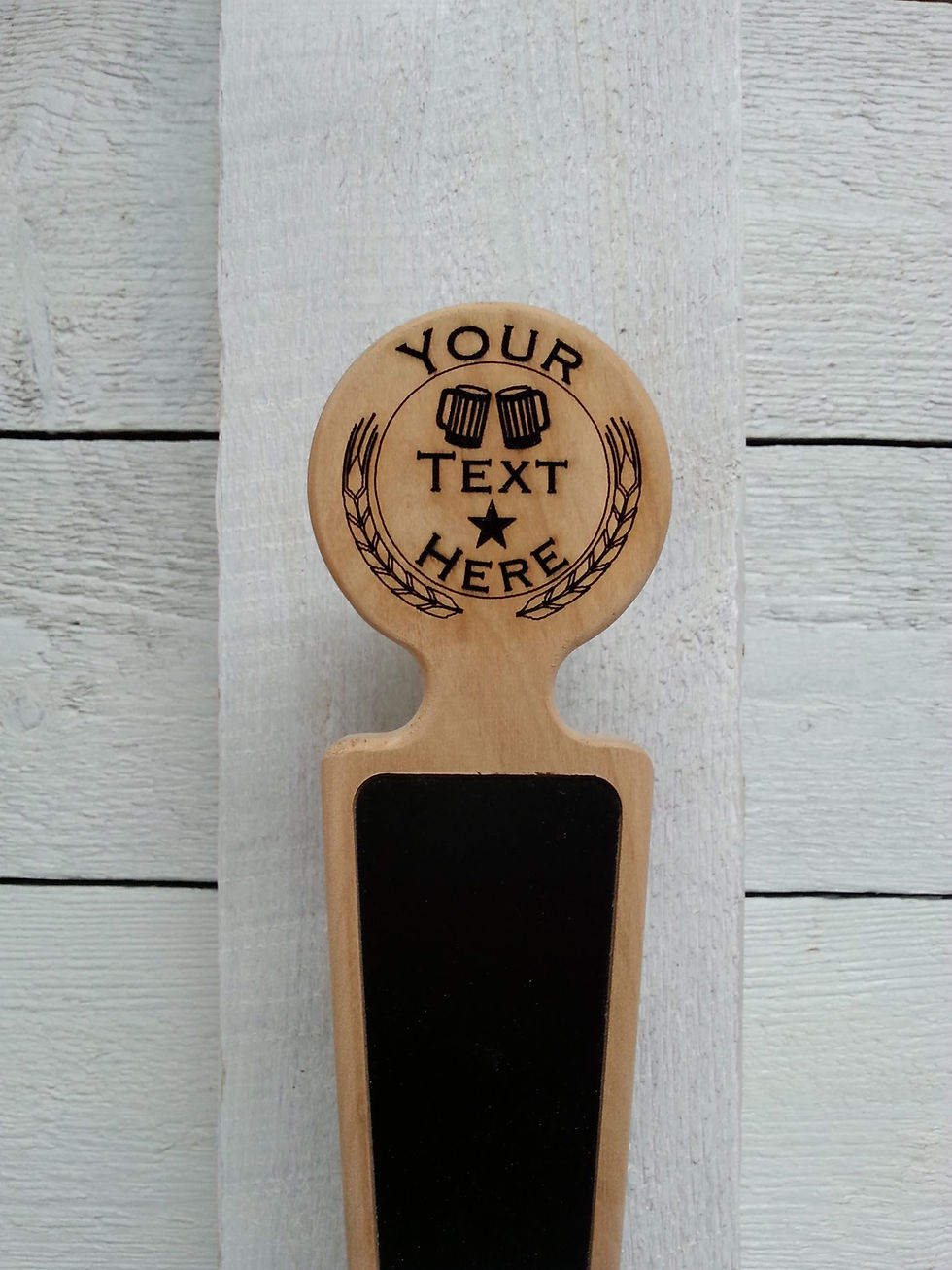 Thumbnail: Custom personalized cherry wood tap handle with chalkboard