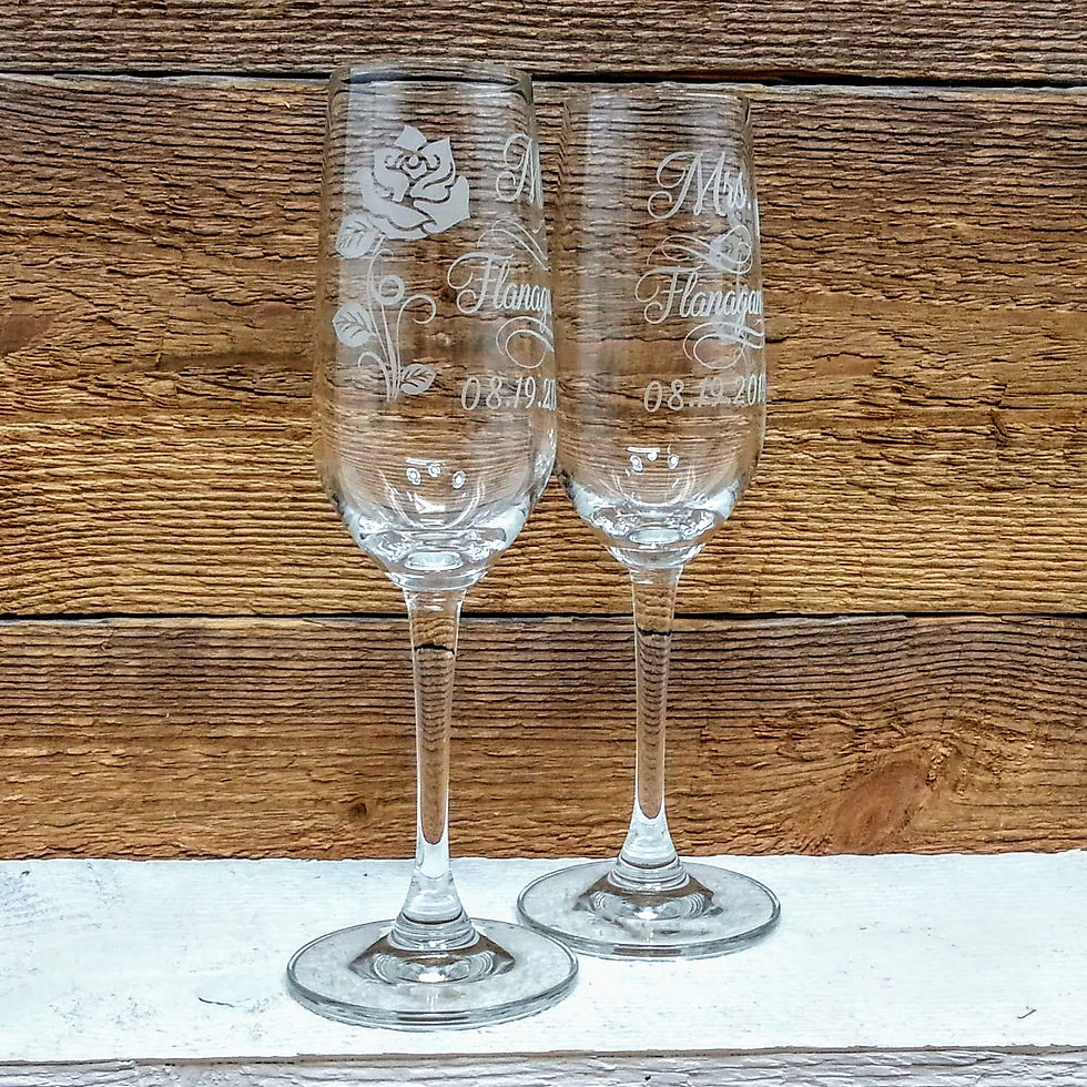 Thumbnail: Personalized Champagne Flute Glasses Wedding Toast Gift,  Rose Design Etched