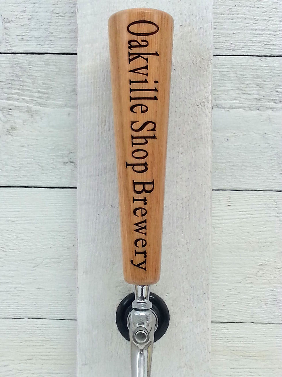 Thumbnail: Personalized round tapered beer tap handle oak wood 9"".