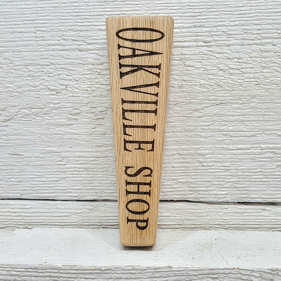 Thumbnail: Personalized Tapered Beer Tap Handle Oak Wood 6". For tap room, bar, coffee shop