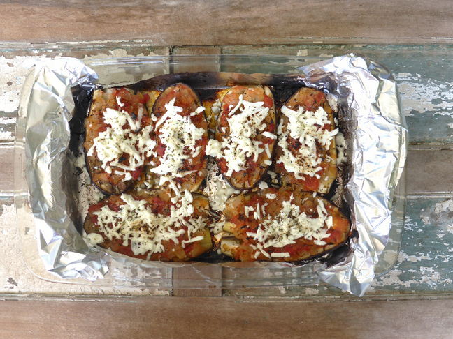Berenjenas al horno con queso de cabra