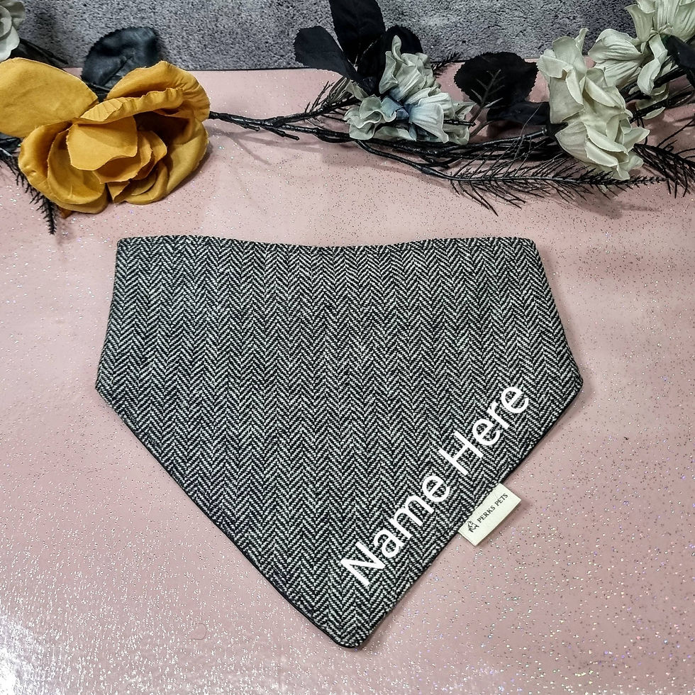 Thumbnail: Black & White Herringbone Tweed Stretchy Bandana