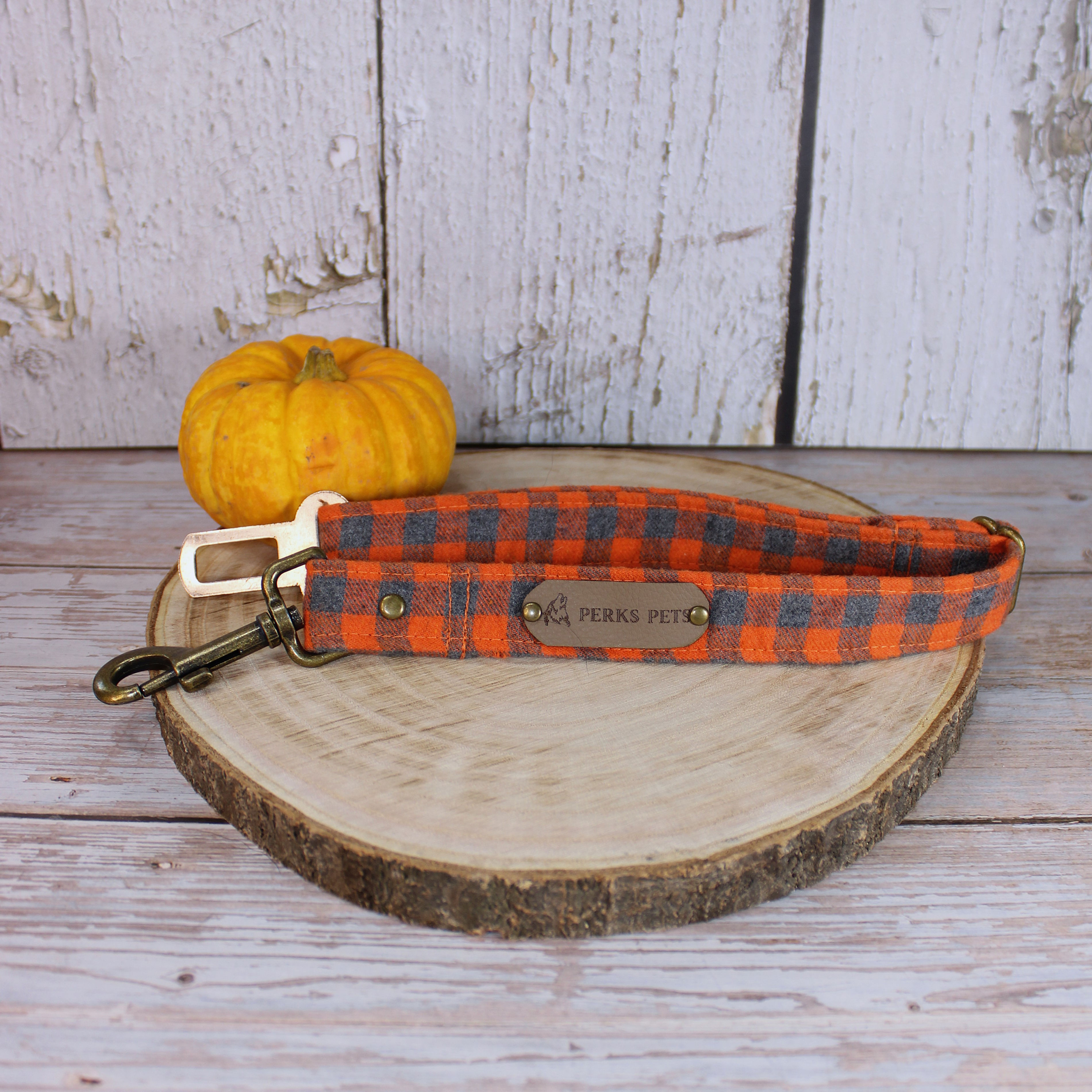 Buffalo Plaid Orange Clip-in Dog Seatbelt