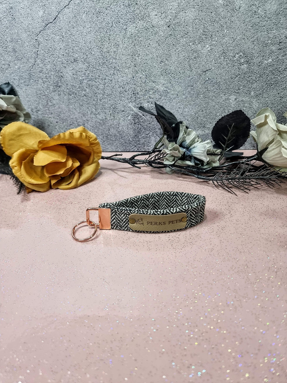 Thumbnail: Black & White Herringbone Tweed Key Fob