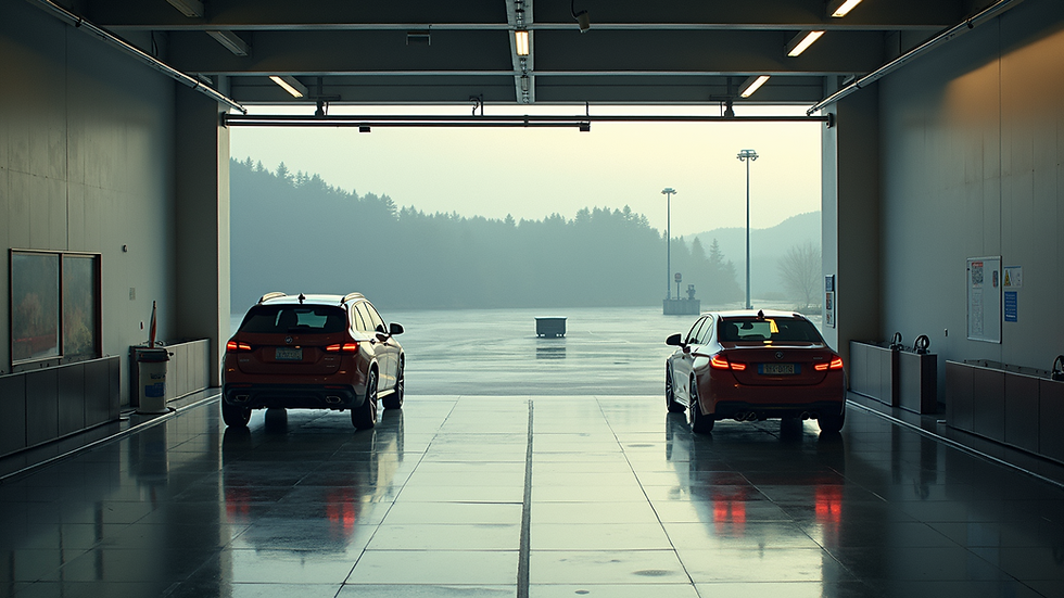 High angle view of a waiting area at a car wash