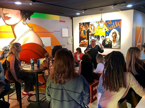 Kristine Schomaker leading an Artist Meet-up at ArtbarLA