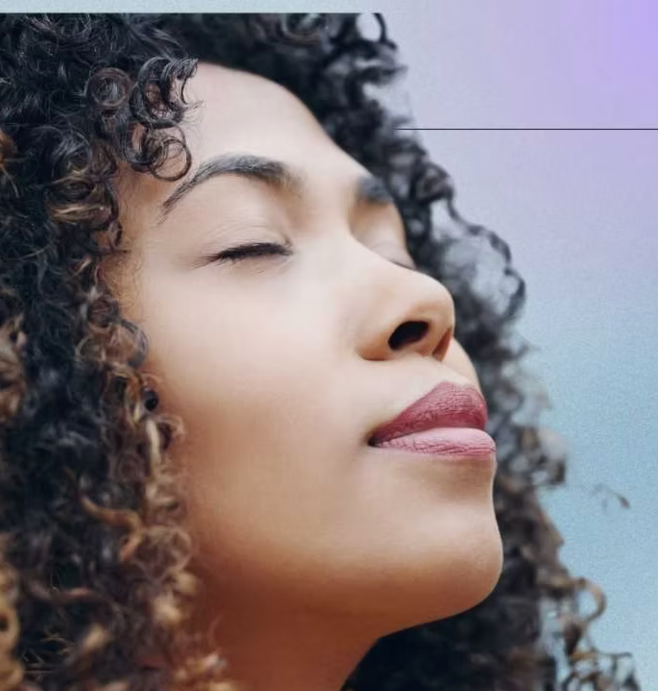 Woman breathing freely and deeply through her nose