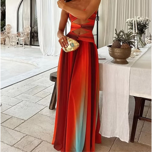 Miniatura: Women's Multicolor Backless Maxi Dress – Elegant, Flowy & Unforgettable