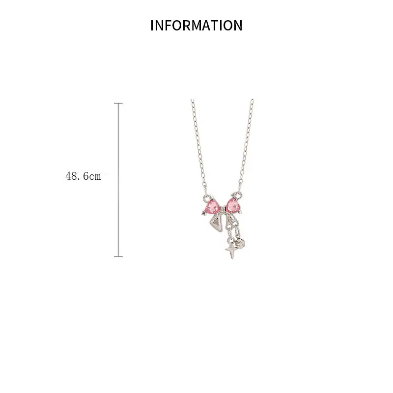 Thumbnail: Sweet Pink Bow Pendant Necklaces Ladies Girls Sparkling Rhinestone Clavicle Chai