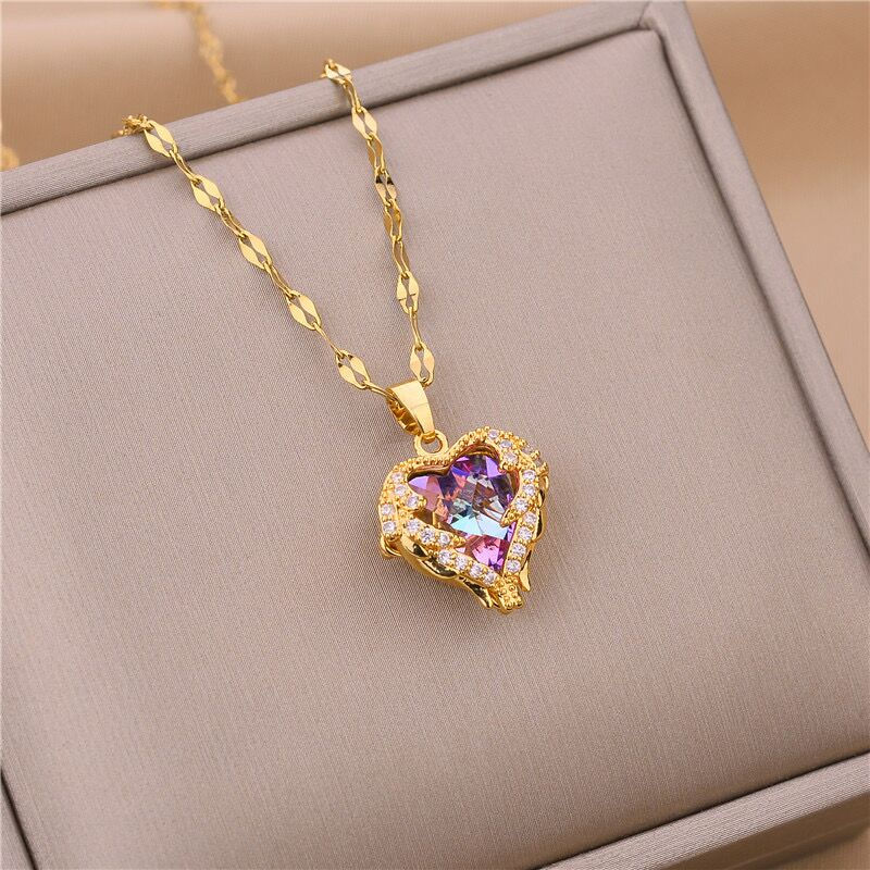 Thumbnail: Top Luxury Colorful Crystal Ocean Heart Pendant Necklace