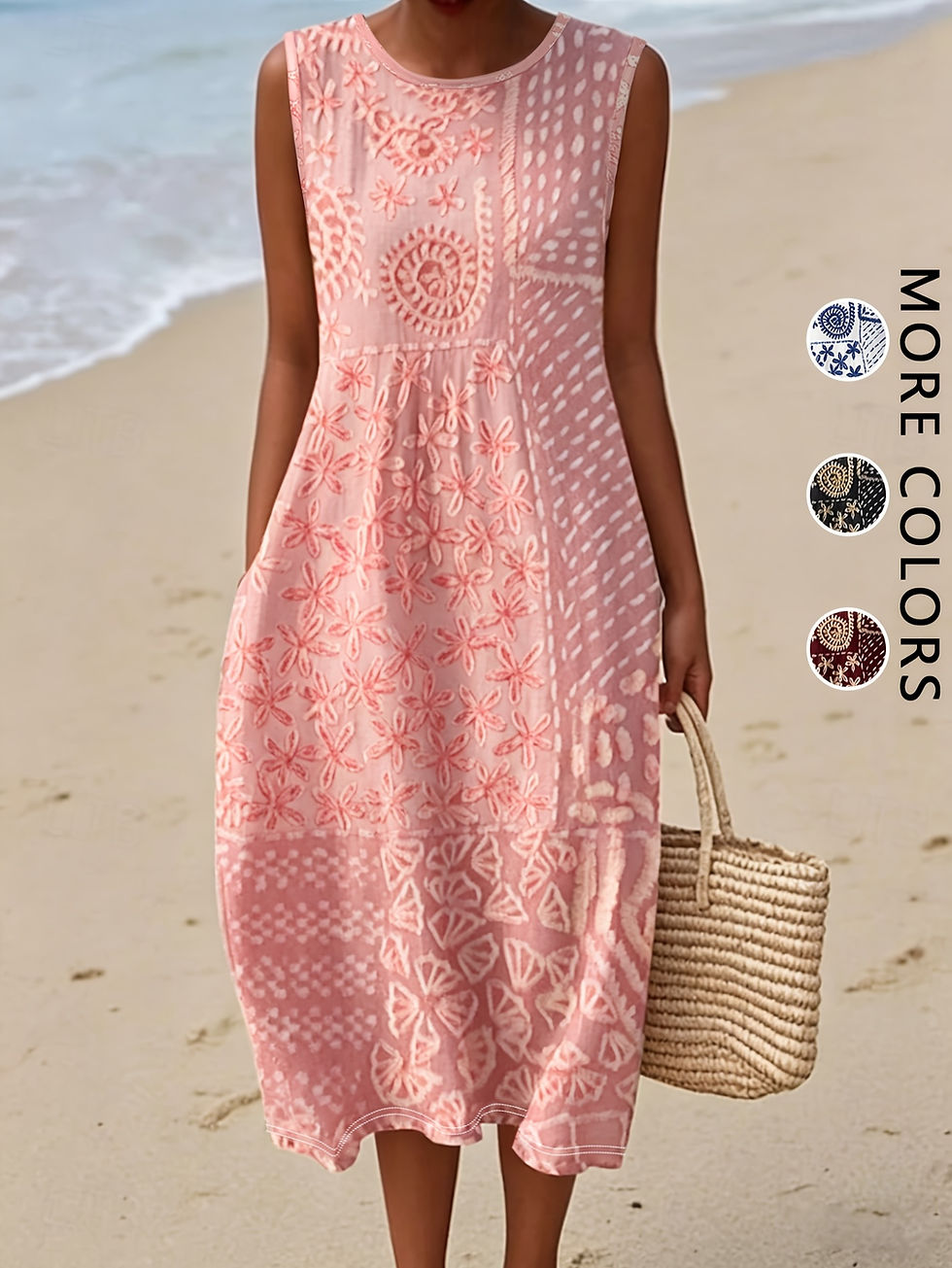 Thumbnail: Women's Bohemian Floral Midi Dress with Pockets
