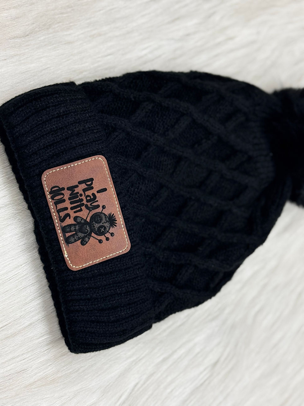 Thumbnail: "All dolled up" Voodoo doll engraved knit beanie