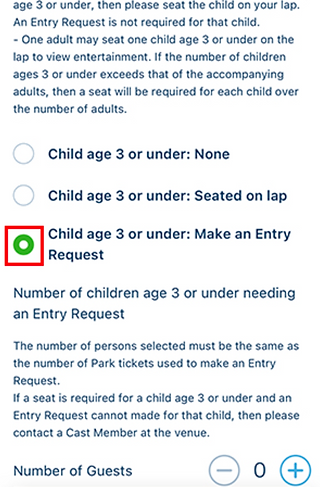 Tokyo Disney App Entry Request child accomandations