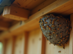 Wasp nest on tree branch in Milton Keynes garden