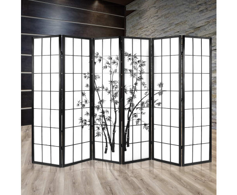 Artiss 6 Panel Room Divider Screen Privacy Dividers Pine Wood Stand Black White Home Online Decor