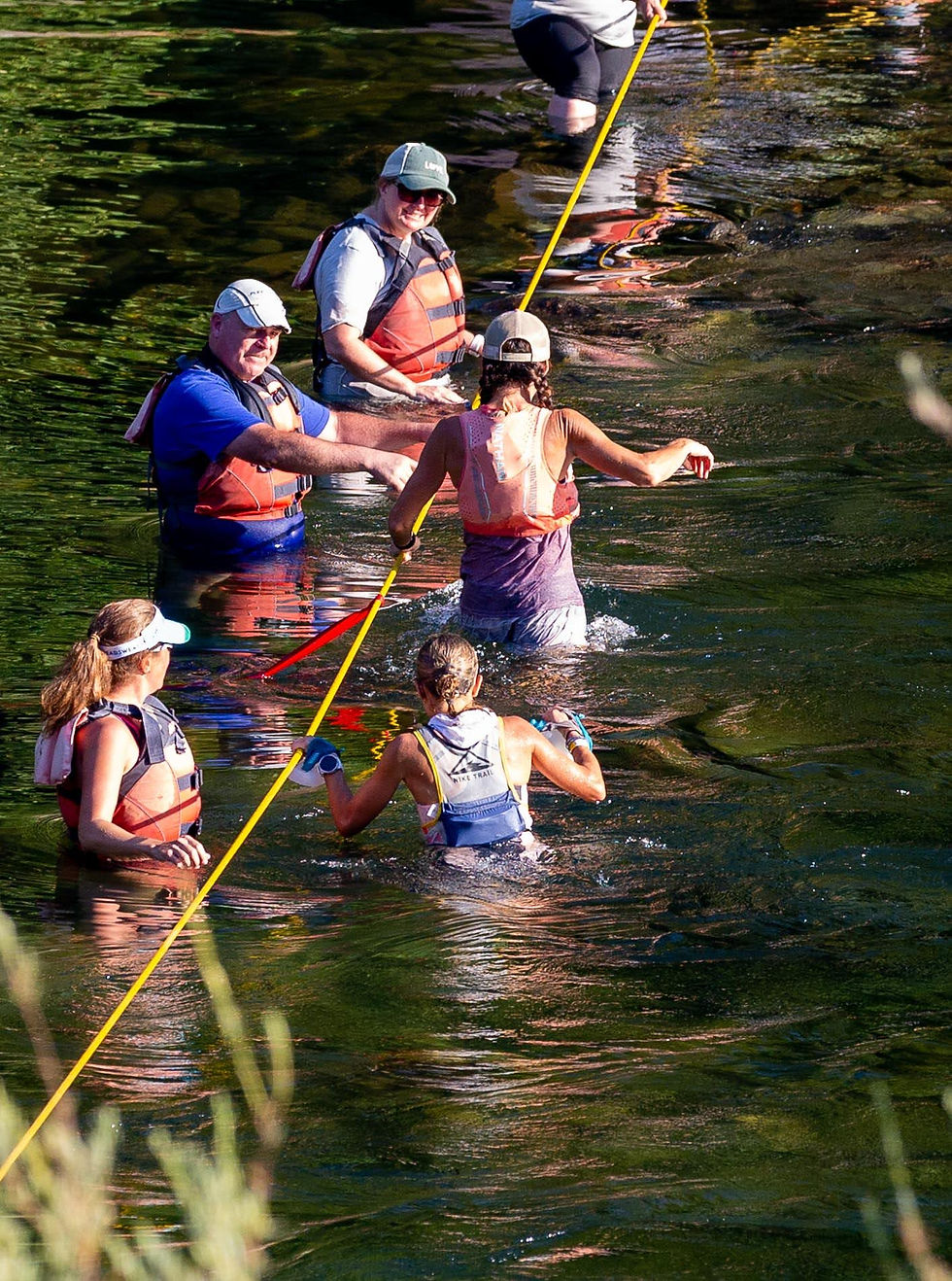 Brittany Peterson crossing Rucky Chucky at Western States 100