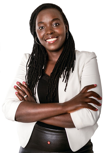 Profile image of a woman in a white jacket against a white background