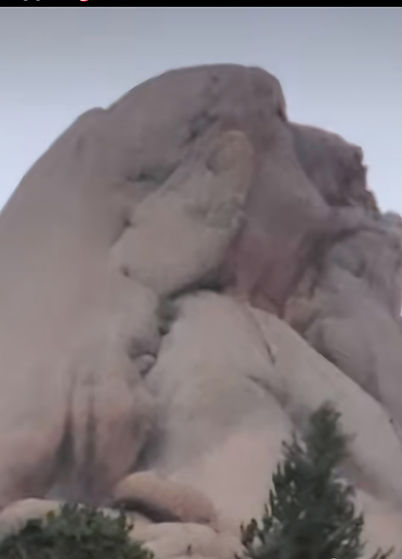 What we believe to be a petrified giant woman looking up at the sky with a hand holding her head in our opinion.