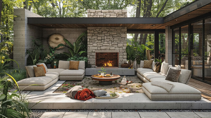 Creative outdoor furniture with fireplace