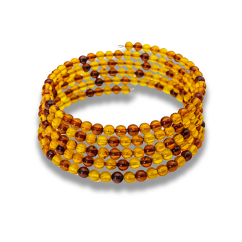 Bracciale in acciaio armonico a 5 giri con perline in ambra baltica multicolore