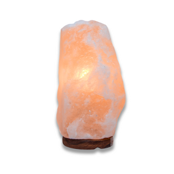 Lampada di sale rosa dell'Himalaya da 2 kg con base in legno, accesa