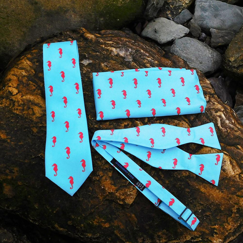 Thumbnail: Seahorse Necktie - Blue, Printed Silk