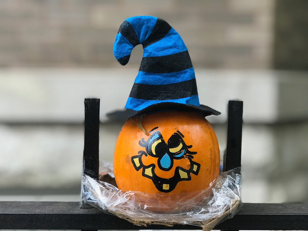 Tiny painted silly witch pumpkin