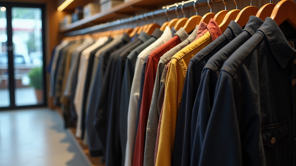 high angle view of casual men's clothing displayed in a store