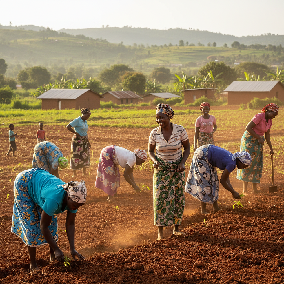 Women farmers working on agricultural land in rural Sierra Leone