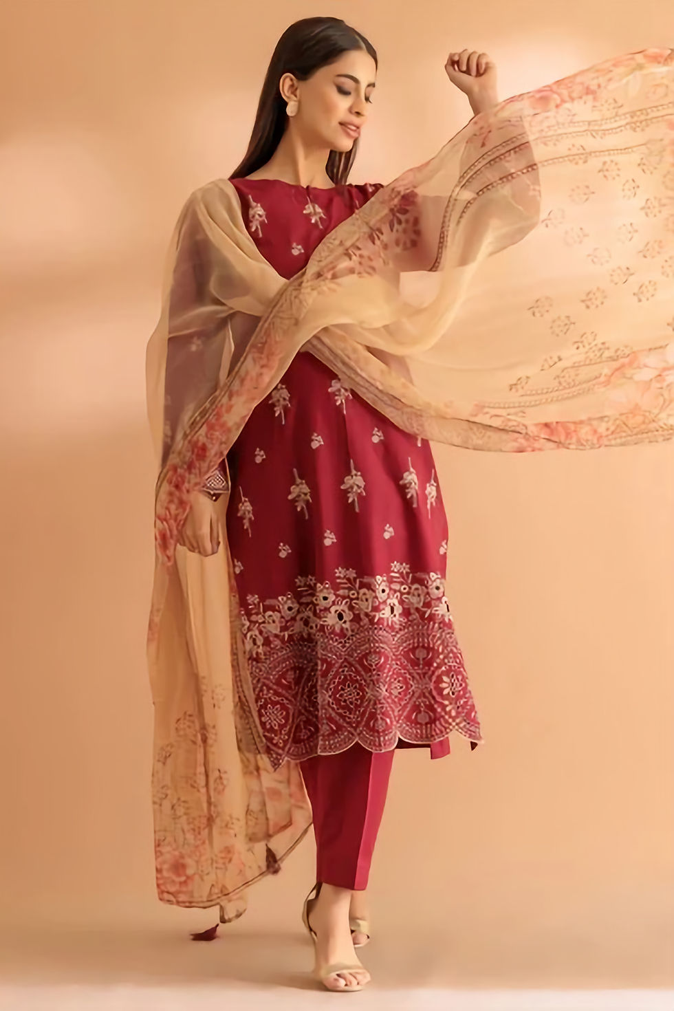 Thumbnail: Printed Scarlet Red Shalwar Kameez